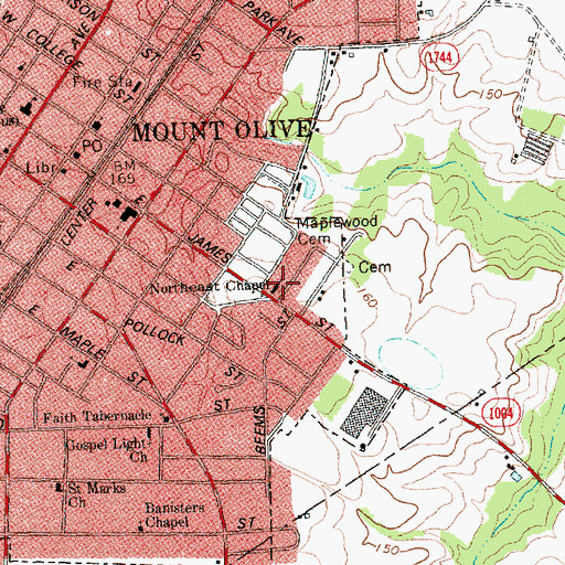 Topographic Map of Northeast Chapel, NC