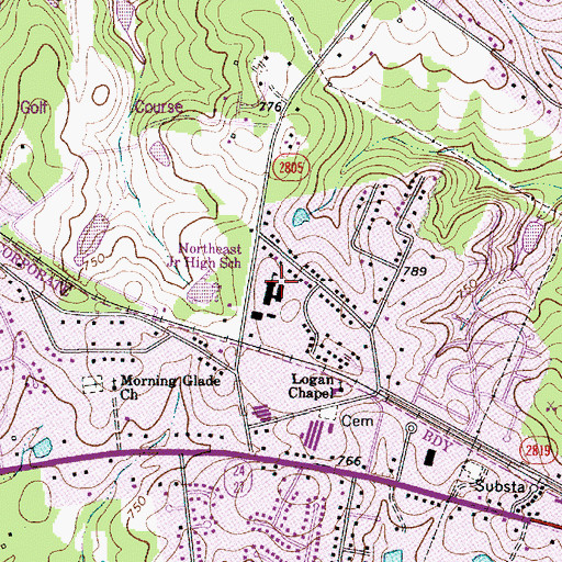 Topographic Map of Northeast Middle School, NC