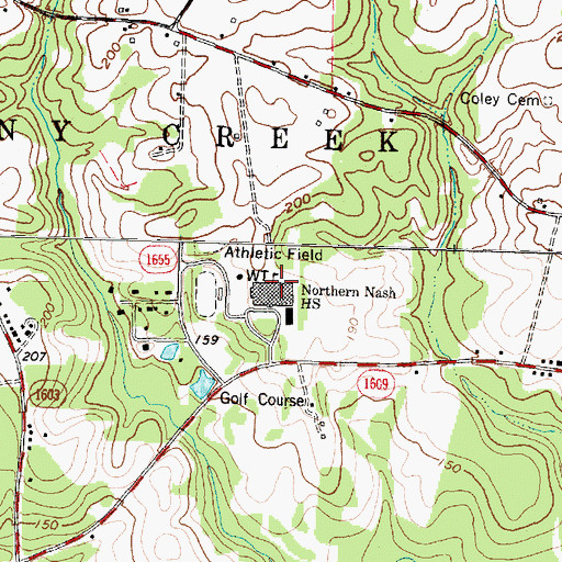 Topographic Map of Northern Nash High School, NC