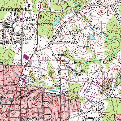 Topographic Map of Northlawn Cemetery, NC