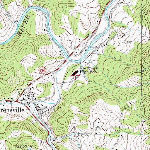 Topographic Map of Northwest High School, NC