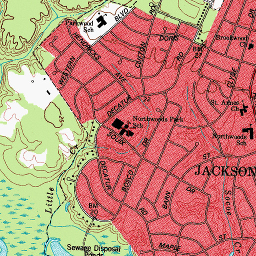 Topographic Map of Northwoods Park School, NC