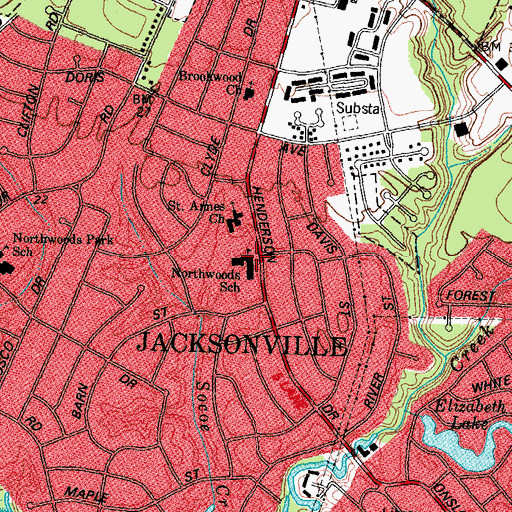 Topographic Map of Northwoods School, NC