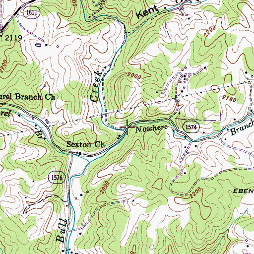 Topographic Map of Nowhere Branch, NC