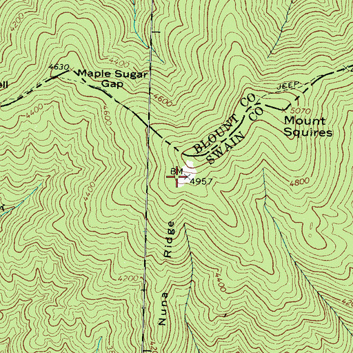 Topographic Map of Nuna Ridge, NC
