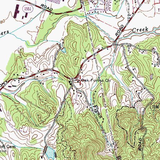 Topographic Map of Oak Forest Church, NC