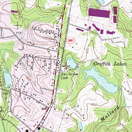 Topographic Map of Oak Grove Cemetery, NC
