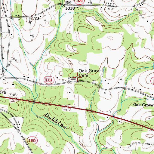 Topographic Map of Oak Grove Cemetery, NC