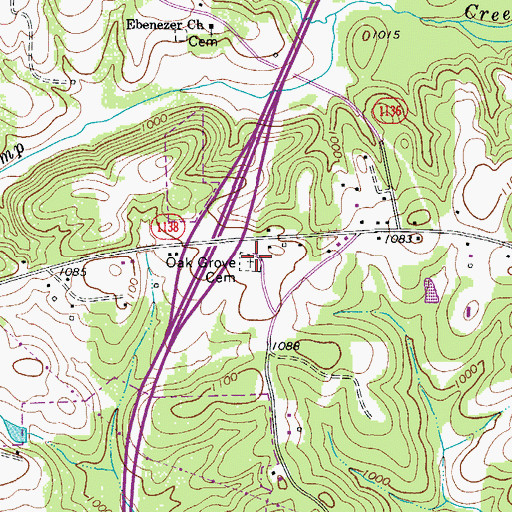 Topographic Map of Oak Grove Cemetery, NC