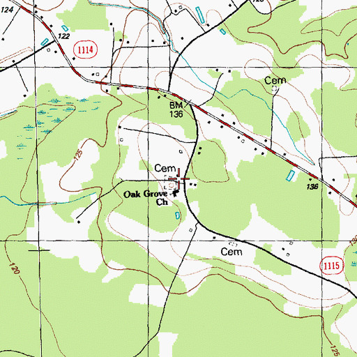 Topographic Map of Oak Grove Church, NC