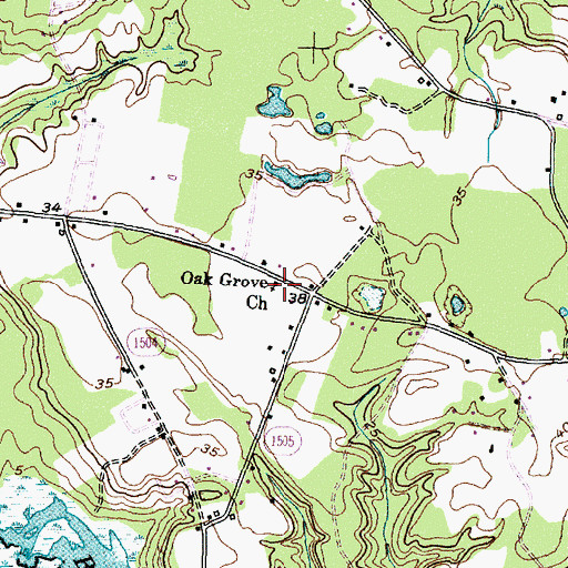 Topographic Map of Oak Grove Church, NC