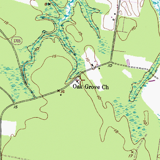 Topographic Map of Oak Grove Church, NC