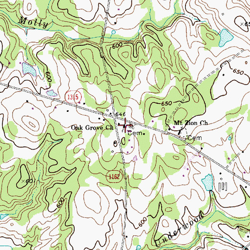 Topographic Map of Oak Grove Church, NC
