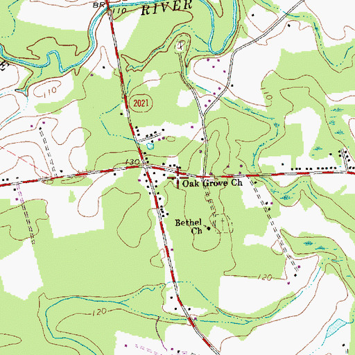 Topographic Map of Oak Grove Church, NC