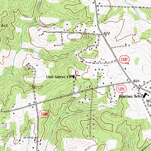 Topographic Map of Oak Grove Church, NC
