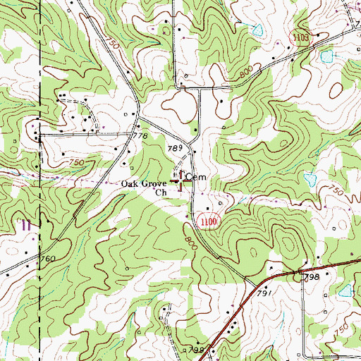 Topographic Map of Oak Grove Church, NC