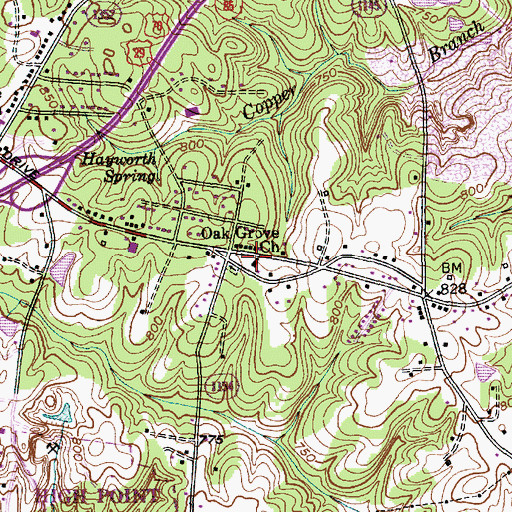 Topographic Map of Oak Grove Church, NC