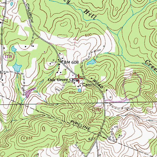 Topographic Map of Oak Grove Church, NC