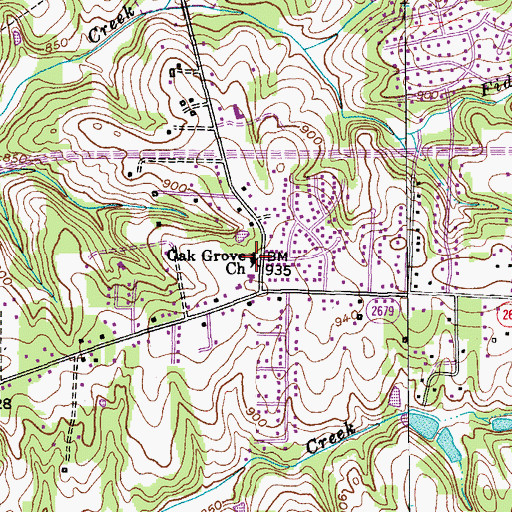 Topographic Map of Oak Grove Church, NC