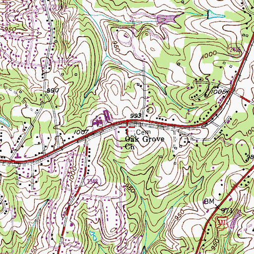 Topographic Map of Oak Grove Church, NC