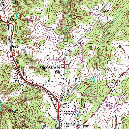 Topographic Map of Oak Grove Church, NC