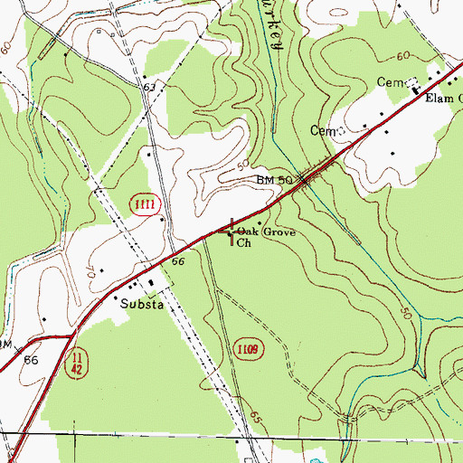Topographic Map of Oak Grove Church, NC