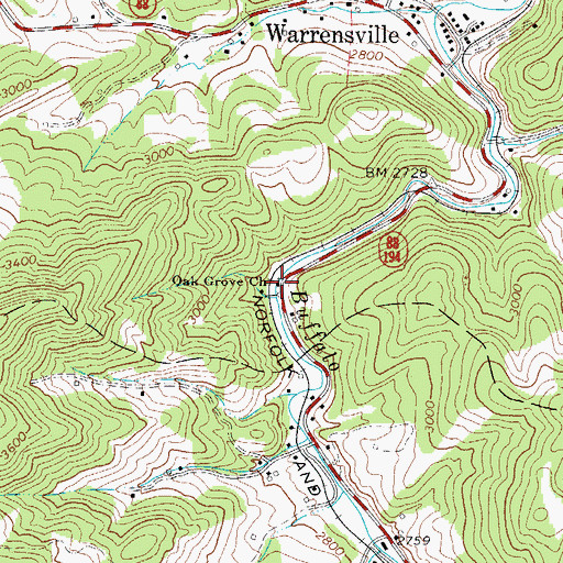 Topographic Map of Oak Grove Church, NC