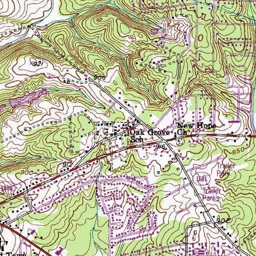 Topographic Map of Oak Grove School, NC