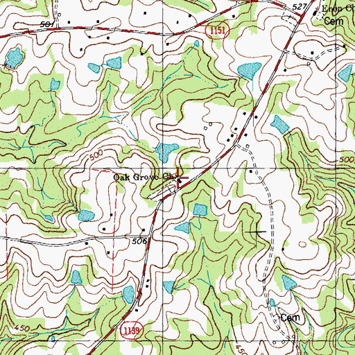 Topographic Map of Oak Grove School (historical), NC