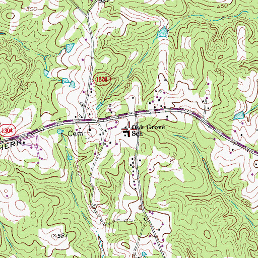 Topographic Map of Oak Grove School, NC