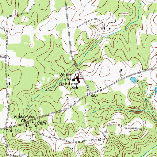 Topographic Map of Oak Lane School, NC