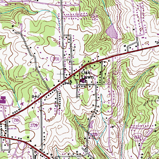 Topographic Map of Oak Lawn Church, NC