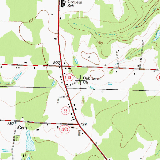 Topographic Map of Oak Level Church, NC