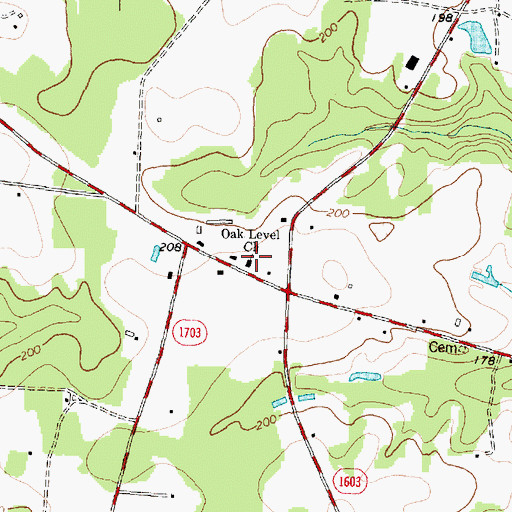 Topographic Map of Oak Level Church, NC