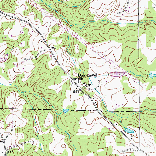 Topographic Map of Oak Level Church, NC