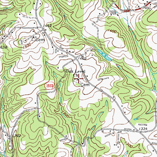 Topographic Map of Oak Level Church, NC