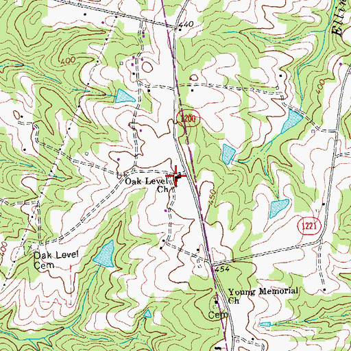 Topographic Map of Oak Level Church, NC