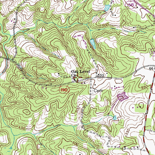 Topographic Map of Oak Level Church, NC