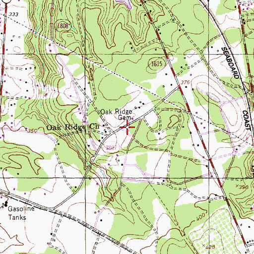 Topographic Map of Oak Ridge Cemetery, NC