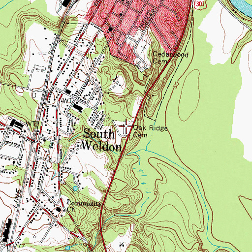 Topographic Map of Oak Ridge Cemetery, NC