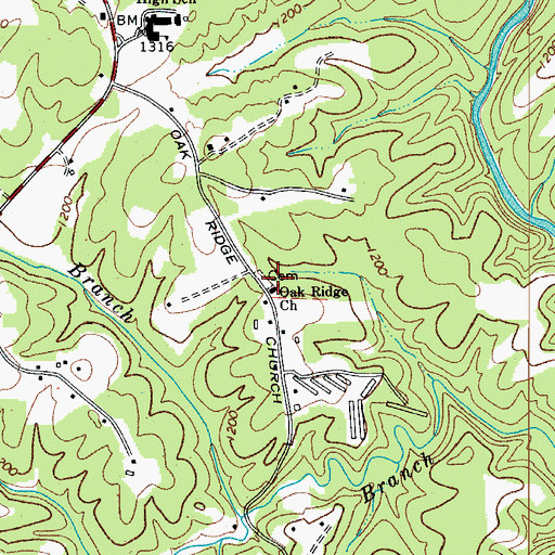 Topographic Map of Oak Ridge Church, NC