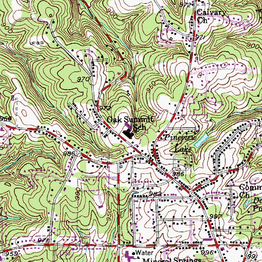 Topographic Map of Oak Summit School, NC