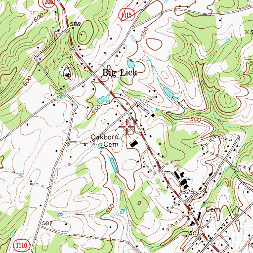 Topographic Map of Oakboro Cemetery, NC