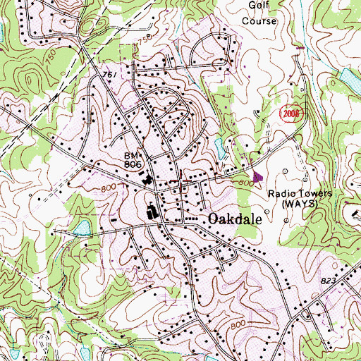 Topographic Map of Oakdale, NC