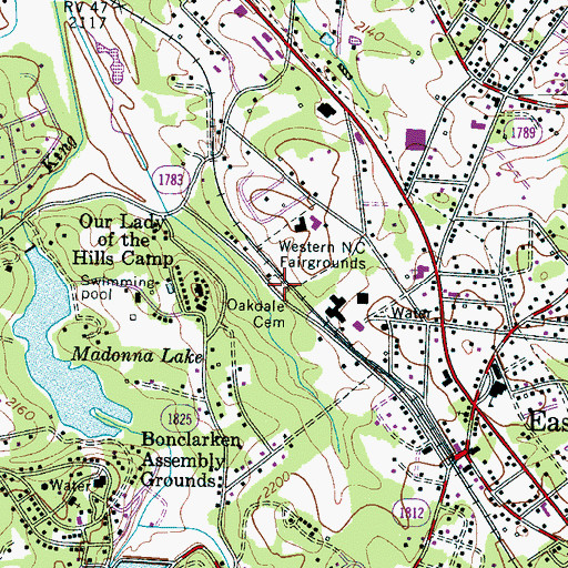 Topographic Map of Oakdale Cemetery, NC