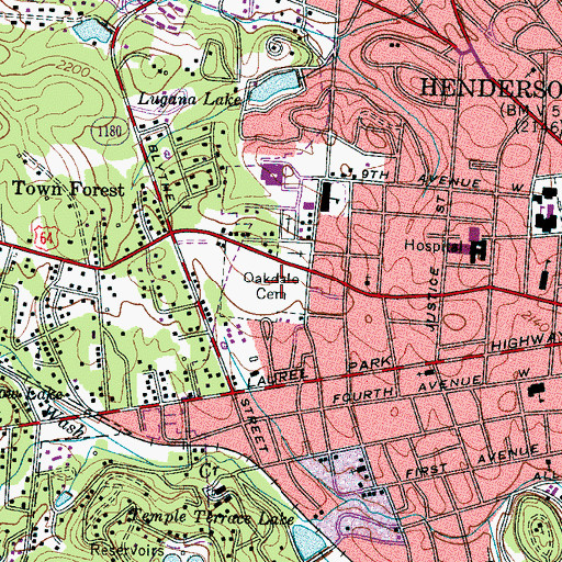 Topographic Map of Oakdale Cemetery, NC