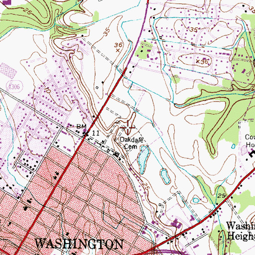Topographic Map of Oakdale Cemetery, NC