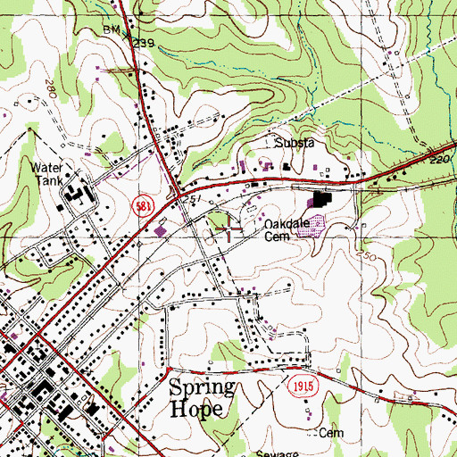Topographic Map of Oakdale Cemetery, NC