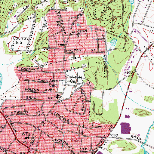 Topographic Map of Oakdale Cemetery, NC