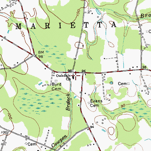 Topographic Map of Oakdale Church, NC
